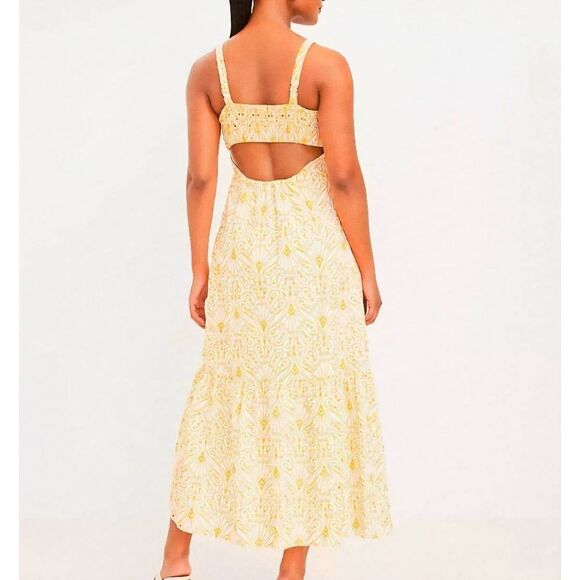 LOFT Dress Women's XS White Golden Eyelet Open Back Maxi Cotton Smocked - Picture 4 of 7